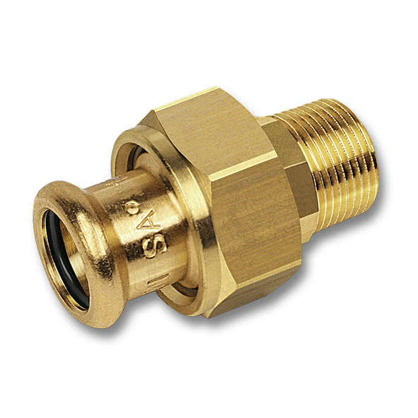 183332834 SANHA 8333G пресс-фитинг, бронза, сгон ВПр-НР с плоск.упл. 28x3/4 мм  - Вид №1