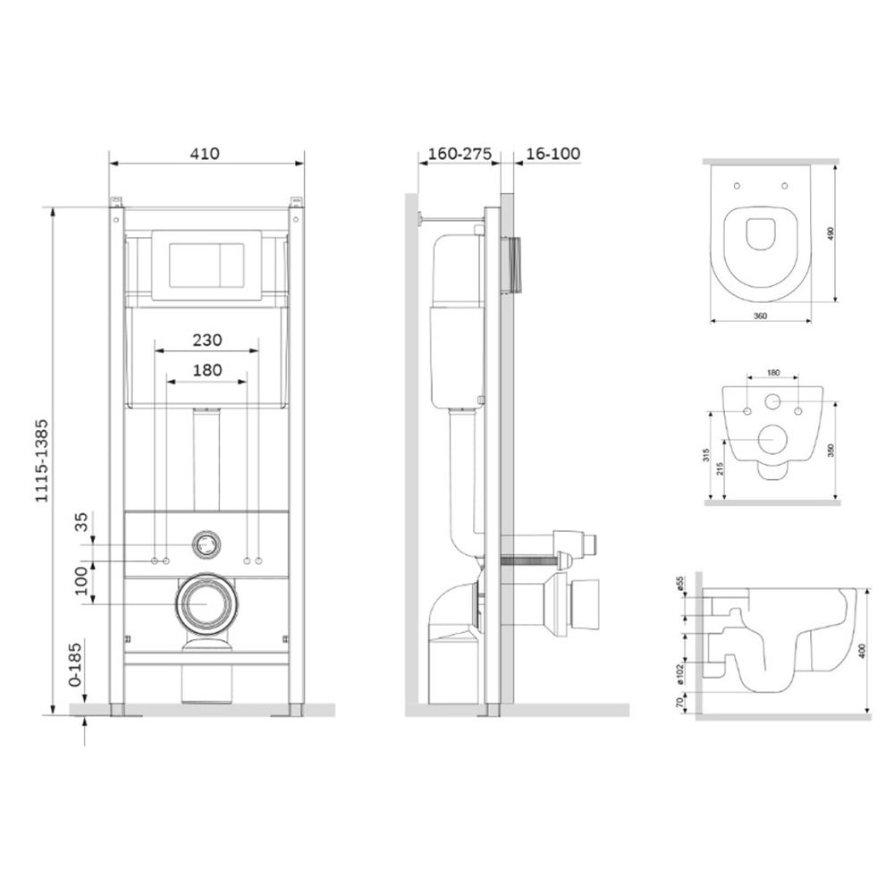 DX86.IS10101.1700 Инсталляция с клав белый с подвесным унитазом безободк с сид м/лифт Damixa Sirius - Вид №1