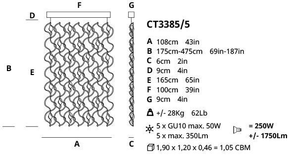 Serip Подвесной светильник из бронзы ручной работы Niagara Ct3385/5 - Вид №1