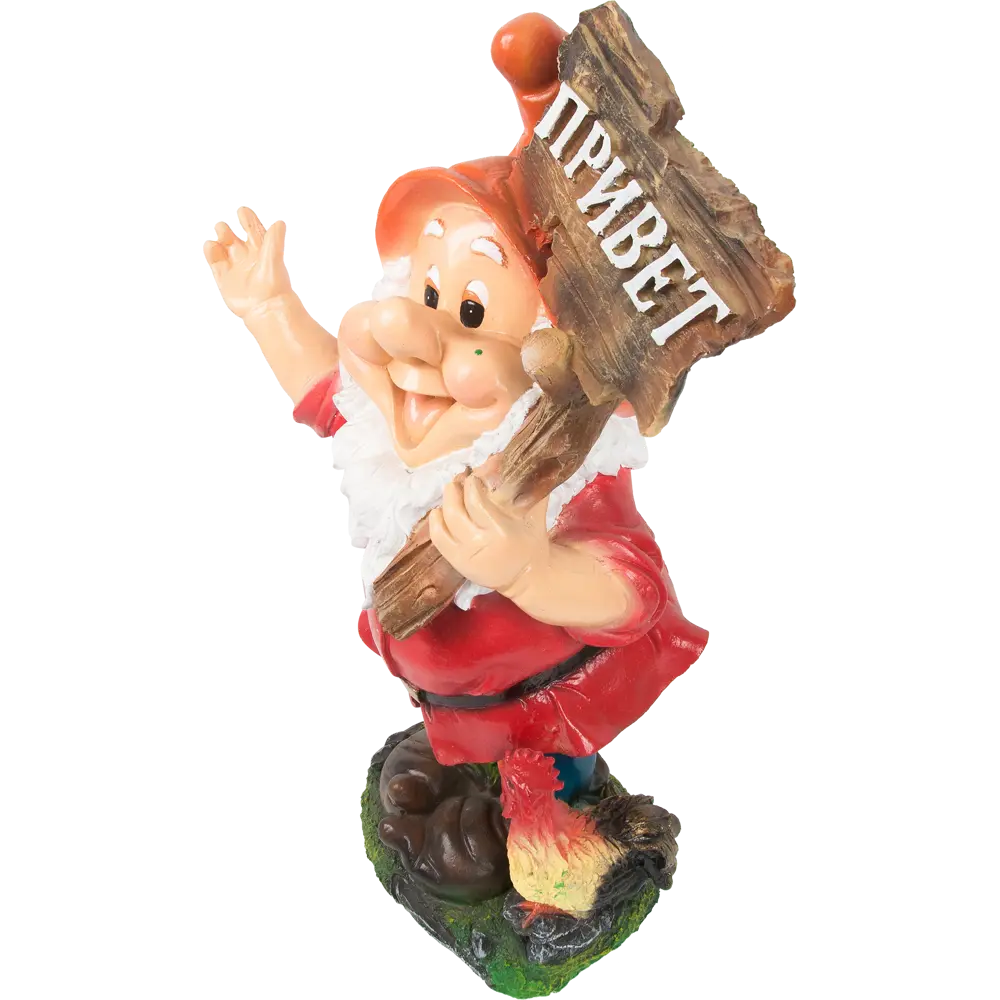 Santreyd Гном садовый с табличкой «Привет» и петухом - яркое украшение участка 82563161 STLM-0030078