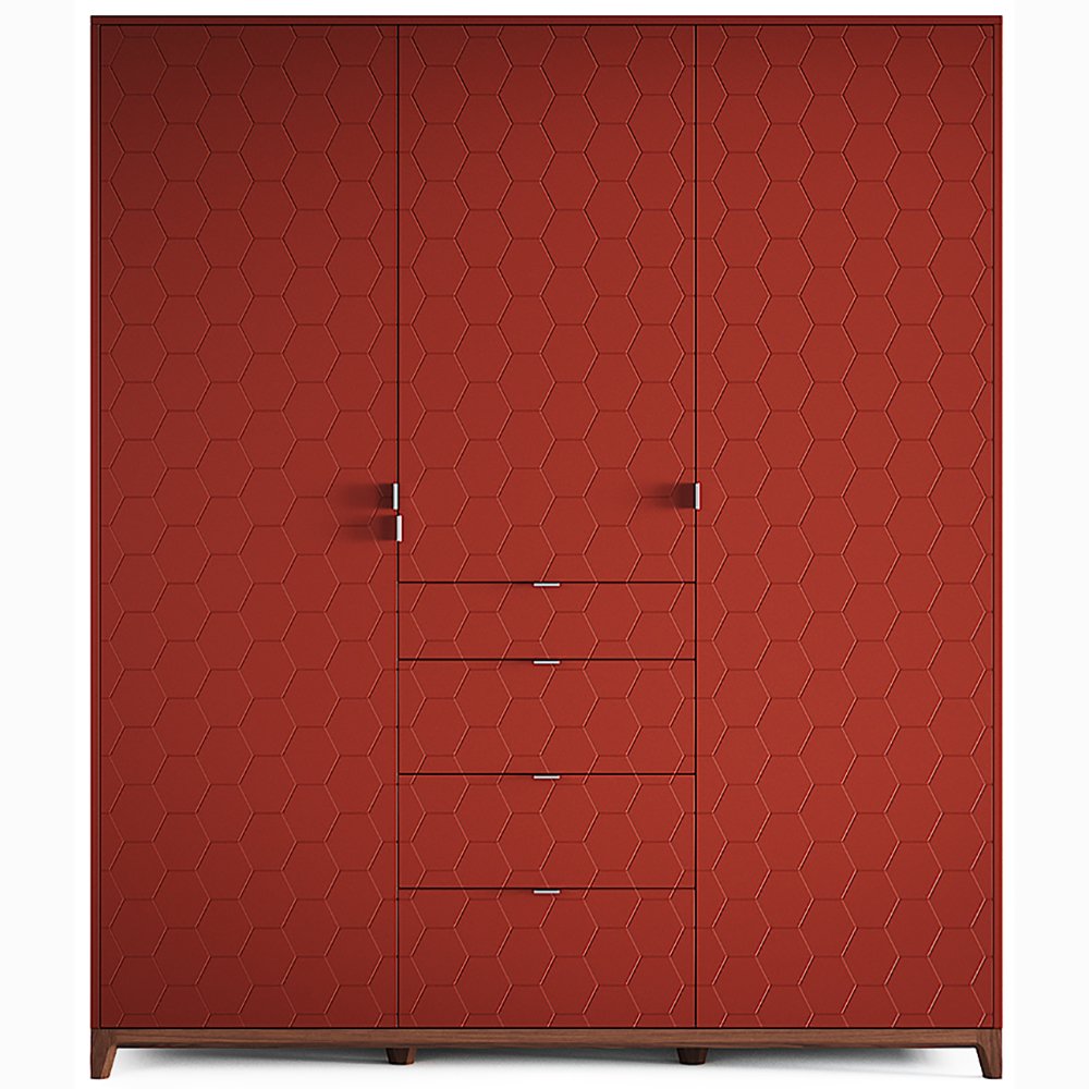 Шкаф трехстворчатый с ящиками красно-коричневый Case №2 THE IDEA  210396 Красный  - Вид №14