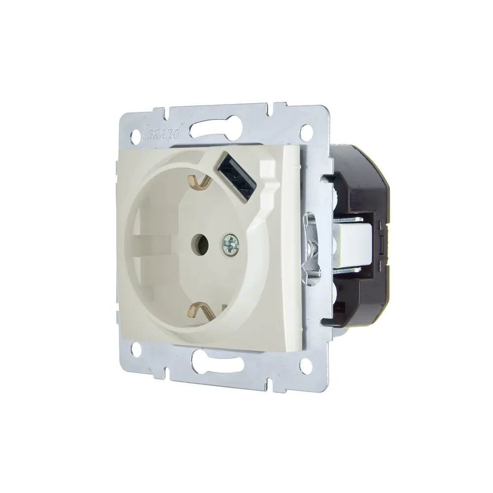 Розетка USB встраиваемая Lezard Asti с заземлением цвет кремовый 89385430 STLM-2055361 - Вид №1
