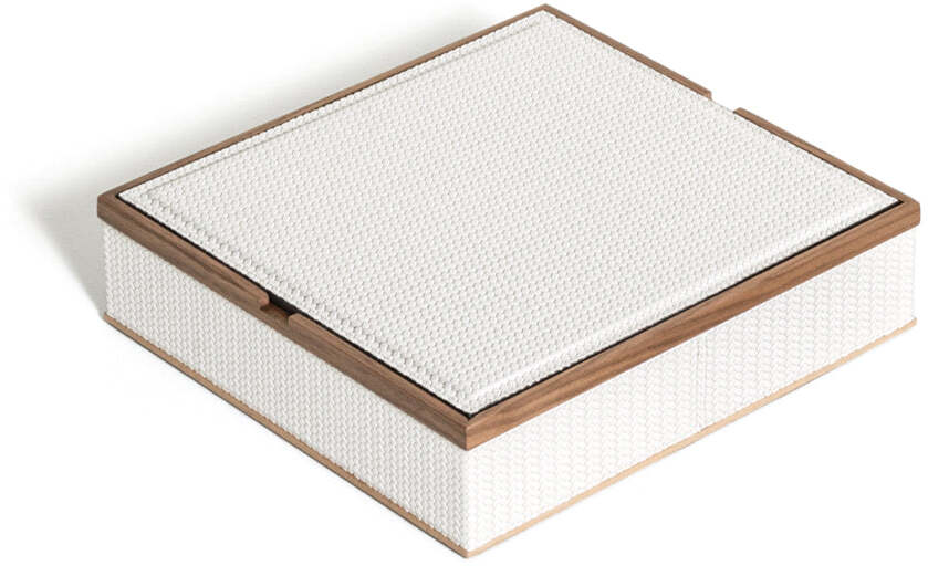 Квадратная коробка Астрея - 18,5X18,5XH5,5 см / плетеная кожа_серо-коричневый