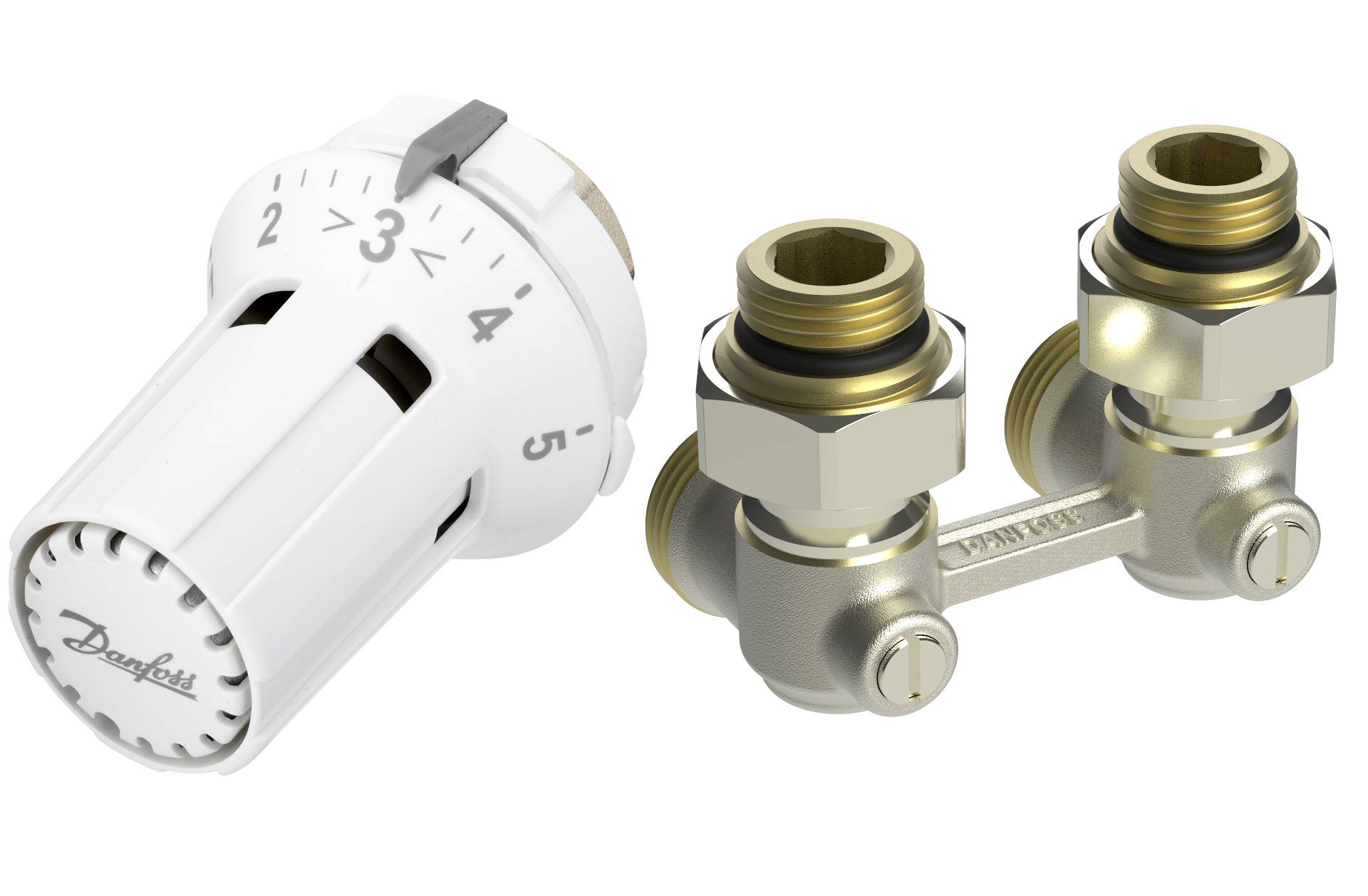 Danfoss Комплект RLV-KB/RTRW-K для радиаторов с нижним подключением (М30 х 1,5) RLV-KB 20 + RTRW-K, 3/4 Угловой 013G7235  - Вид №4