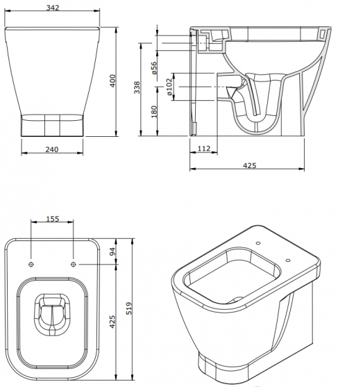 134012004 Приставной унитаз напольный Белый Sanindusa Look Португалия - Вид №1