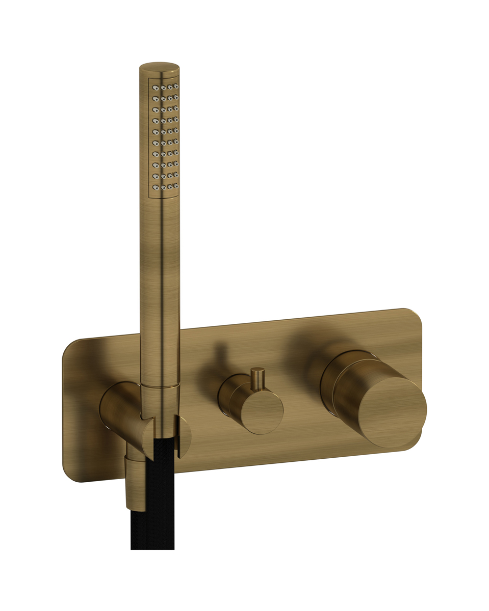 Внешние части встроенного в стену смесителя на 2 потребителя в комплекте с душевым гарнитуром. WE ARE IB rr313mb Modern Bronze Brera