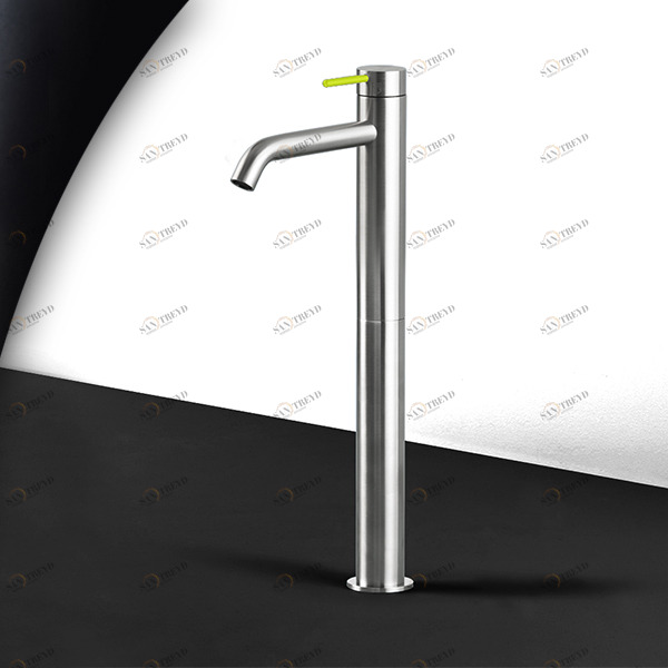 Смеситель для раковины сталь матовая с зеленой ручкой Toki Radomonte TKI6SCIL13