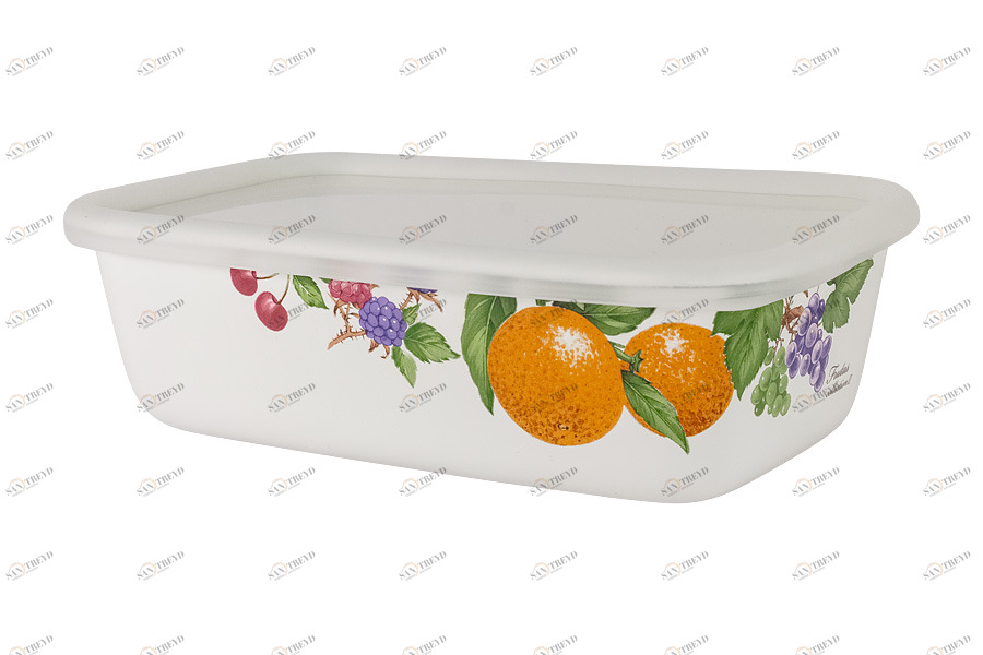 Лоток эмалированный с крышкой 1 л белый "Фрукты" EJIRY  00-3973468 Белый 
