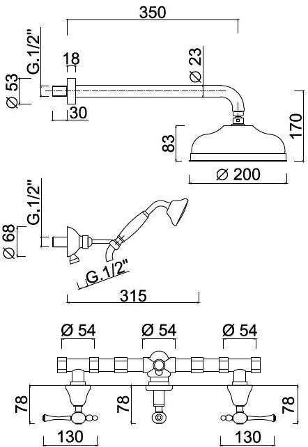Rubinetteria Giulini Душевой набор с лейкой Londra 7216w2kb - Вид №1