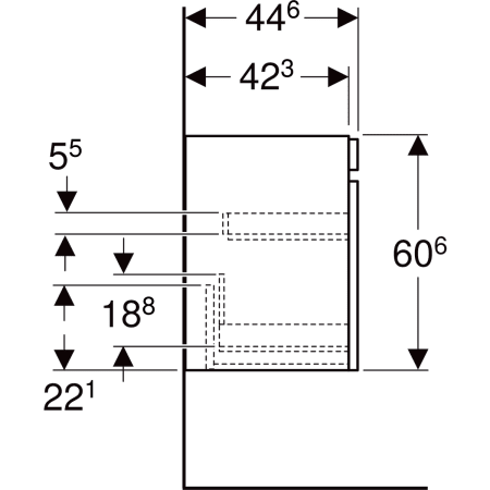 501.904.JR.1 Шкафчик для раковины Geberit Renova Plan, с одним выдвижным ящиком и одним внутренним выдвижным ящиком Geberit  - Вид №59