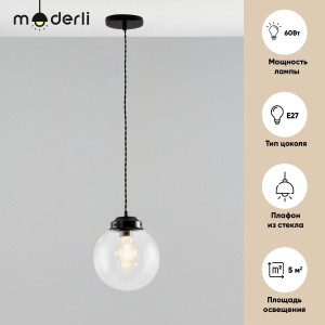 90389864 Светильник подвесной V1670-1P Graphic 1 лампа 5 м² цвет черный STLM-0210671 MODERLI