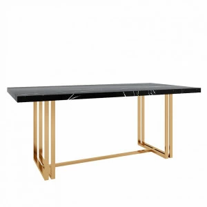 Обеденный стол черный с мраморной столешницей и золотой отделкой 200 см "Дунаевский" АЛЕТАН  350939 Черный