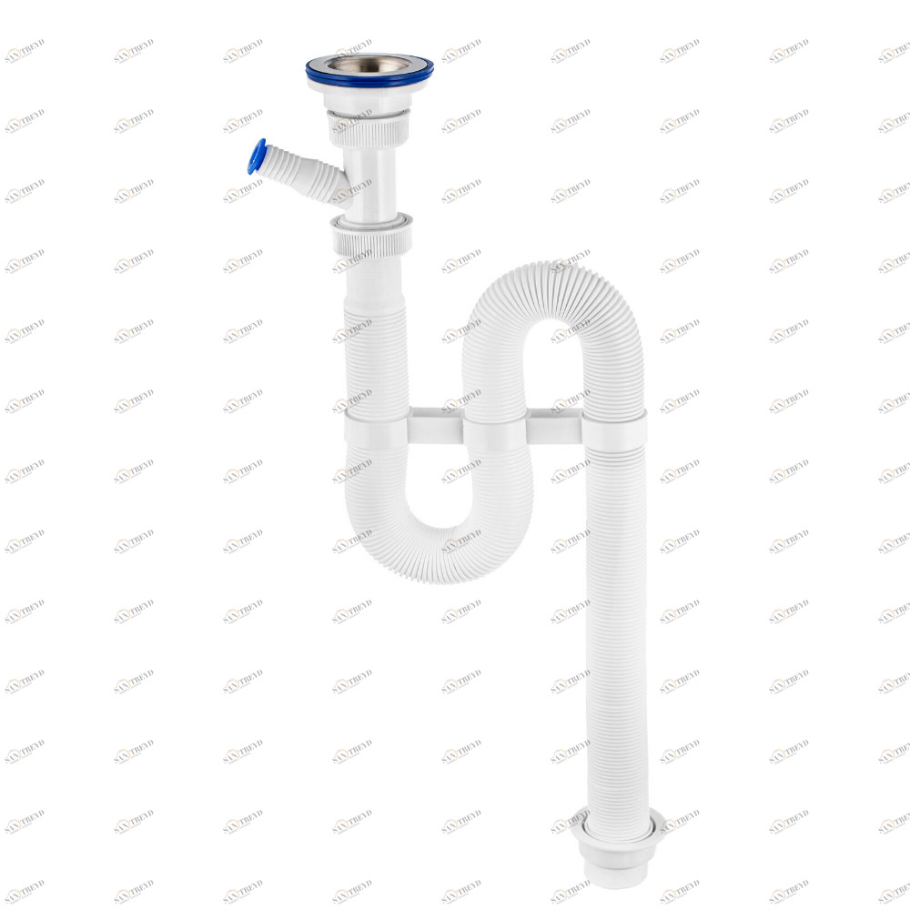 Сифон гофрированный "VIR" (30980317)  с отводом для СМ и нерж.чашкой д.70мм (1 1/4"- д.40/50) 30980317 Santreyd 