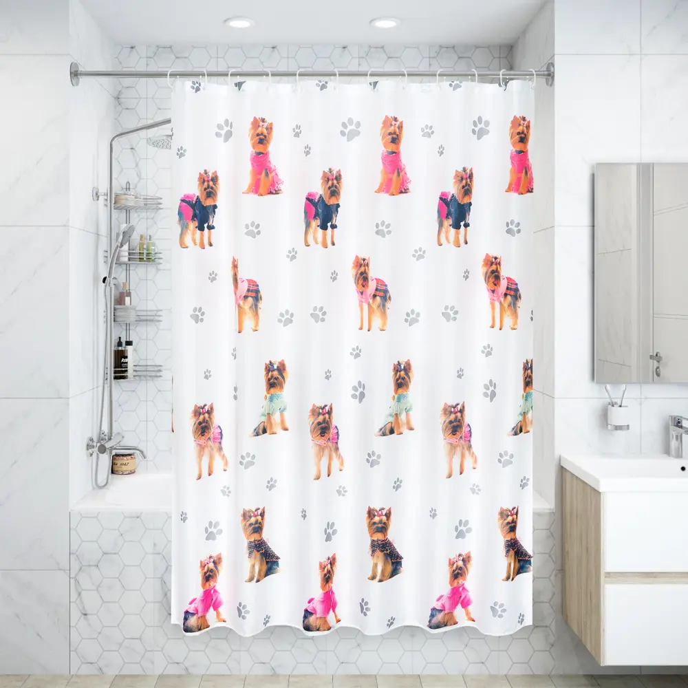 Штора для ванной комнаты «York-dog» 180х180 см цвет белый SWENSA SWC-90-56 STLM-2138321