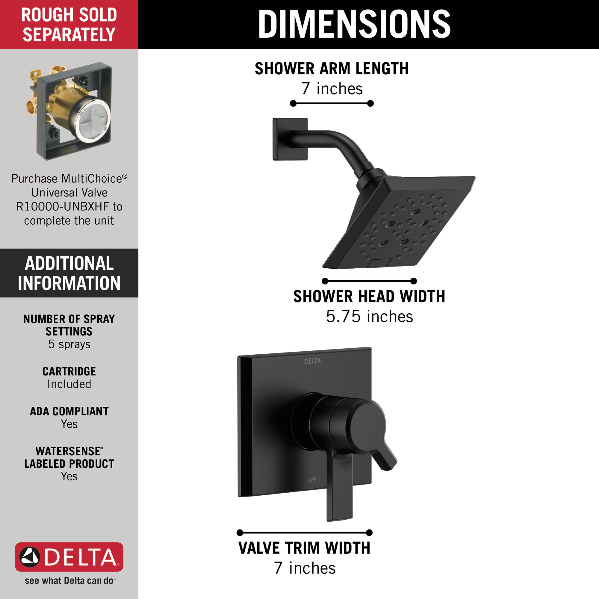 T17299-BL Накладка для душа Monitor® 17 серии H2Okinetic® Delta Faucet Pivotal Матовый черный  - Вид №6