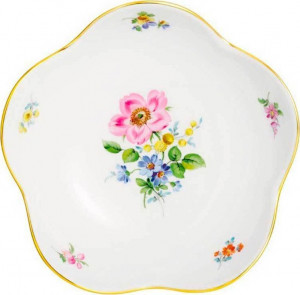 10533565 Meissen Блюдо 14см "Букет из трех цветов" (золотой кант) Фарфор