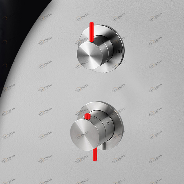 Термостат для душа матовая сталь с красной ручкой Toki Radomonte TER52SCIL15