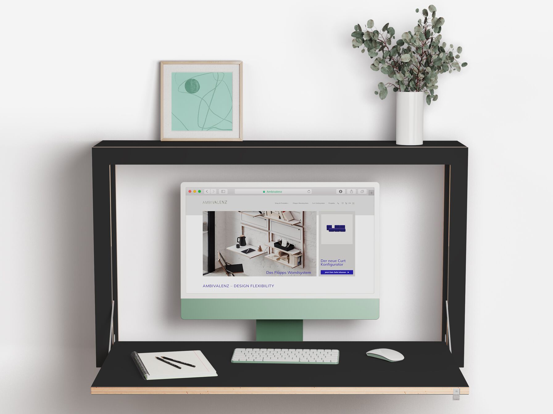 Фанерный подвесной письменный стол с откидными дверцами AMBIVALENZ Fläpps Box 100x60x20 ARCH-00140490