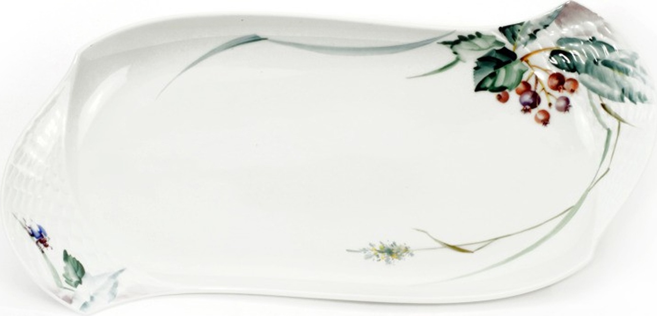 1045488 Meissen Блюдо удлиненное 31см "Игра волн, рельеф, дикая флора" Фарфор 