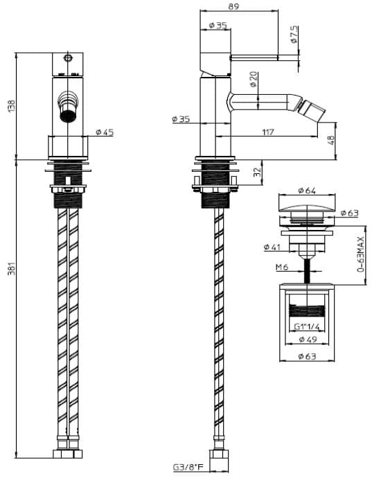 Смеситель для биде из хромированной латуни Bossini Teo ARCH-00079075 - Вид №2