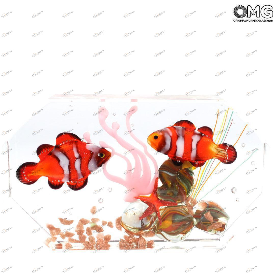 4788 ORIGINALMURANOGLASS Скульптура Аквариум с тропическими рыбками - муранское стекло OMG 14 см 