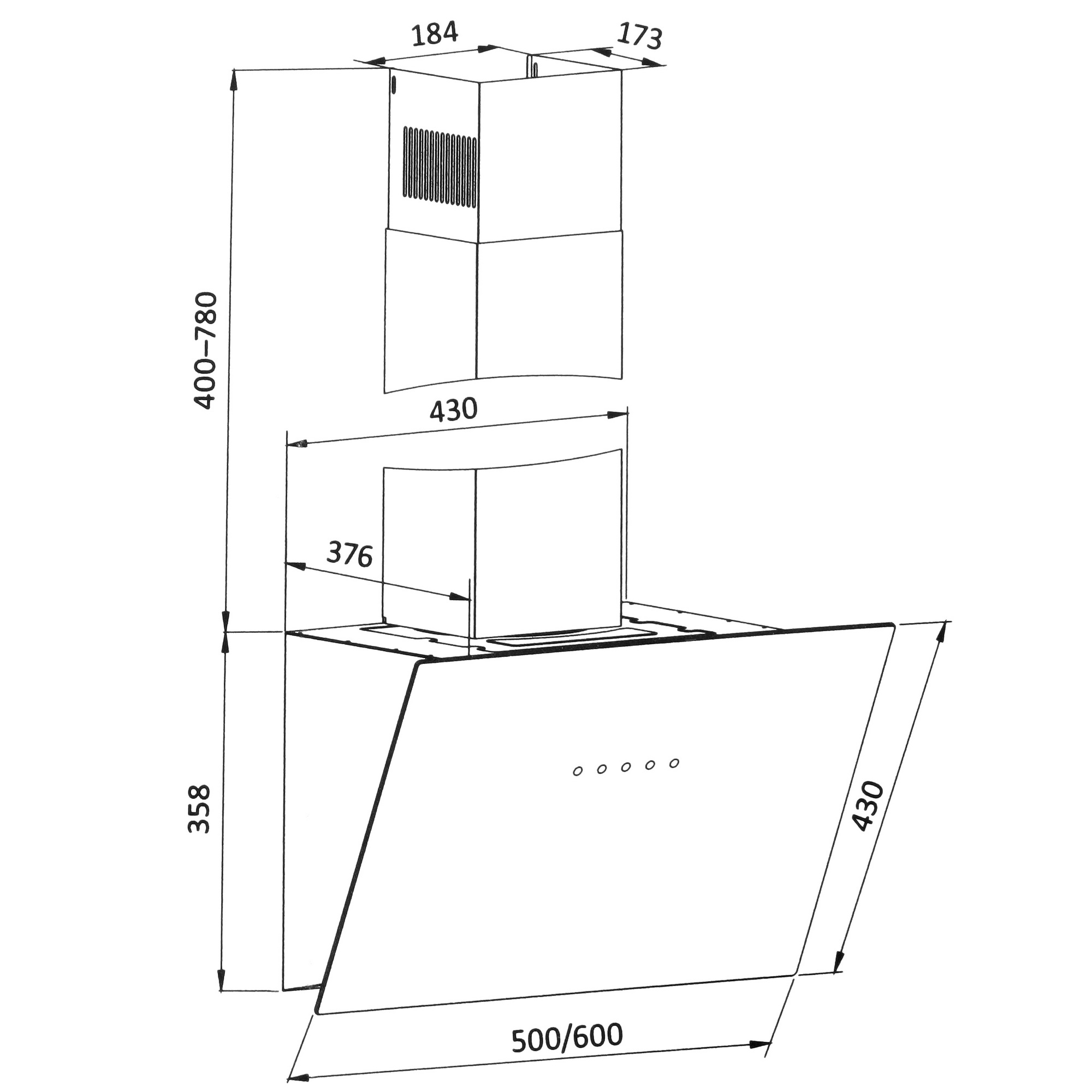 9152623 Вытяжка наклонная DEXP CH50-FN0 черный/черный STDN-0034684 - Вид №12