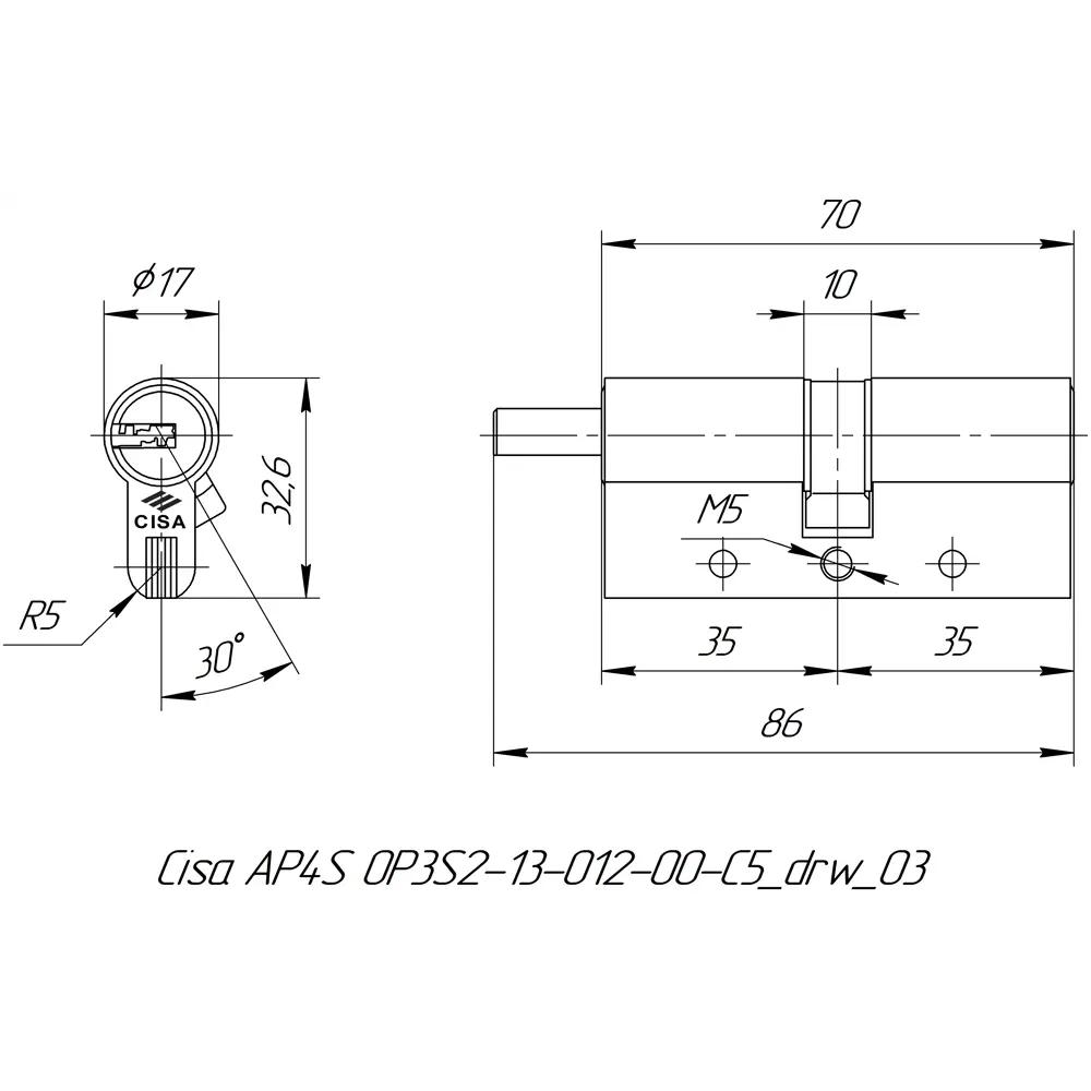 Цилиндр Cisa AP4S 0P3S2-13.12, 30x10x30 мм, ключ/шток, цвет никель, без вертушки STLM-2192168 - Вид №4