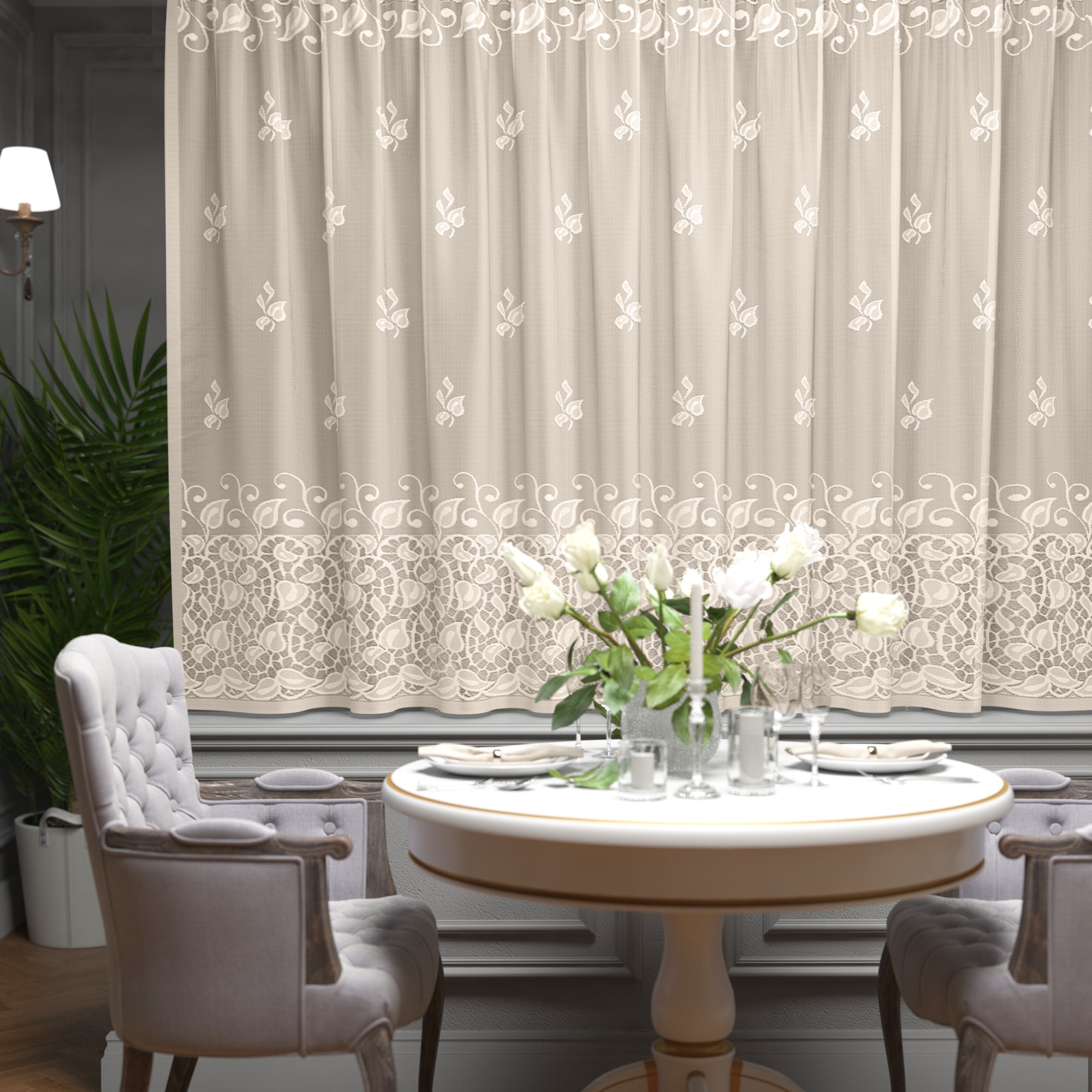 85276013 Тюль для кухни "Ростки" 200x165 см цвет экрю Santreyd  - Вид №7