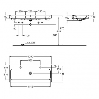 124020000 Подвесная раковина настенная прямоугольная Keramag  белая  - Вид №2