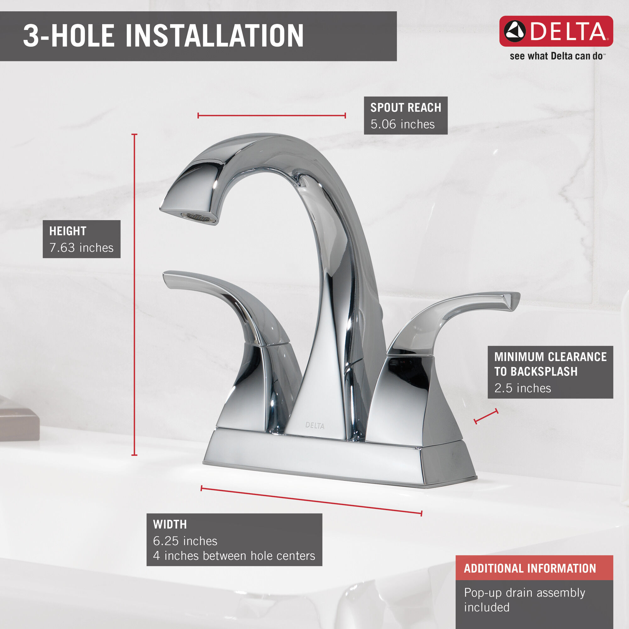 25779LF Смеситель для ванной комнаты с двумя ручками Delta Faucet DELTA Хром - Вид №1