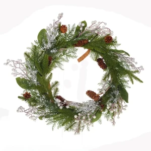 Венок декоративный с белым декором 61x10x61 см