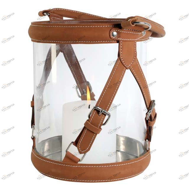 Подсвечник-фонарь стеклянный коричневый с кожанными ремешками от Eichholtz EICHHOLTZ EICHHOLTZ 060248 Коричневый 