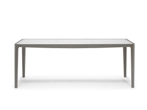 Прямоугольный обеденный стол из дерева и стекла