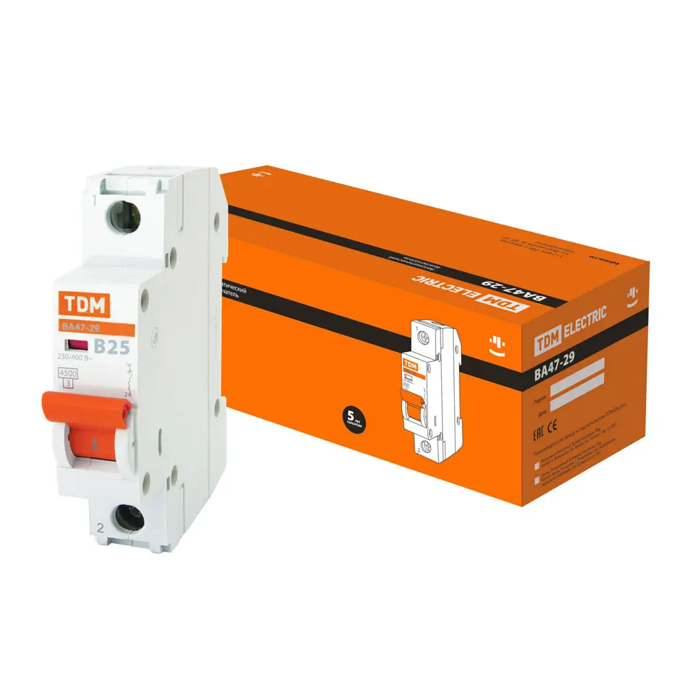 Автоматический выключатель TDM Electric ВА47-29 1Р B25A для надежной защиты сети 89347175 STLM-1106017