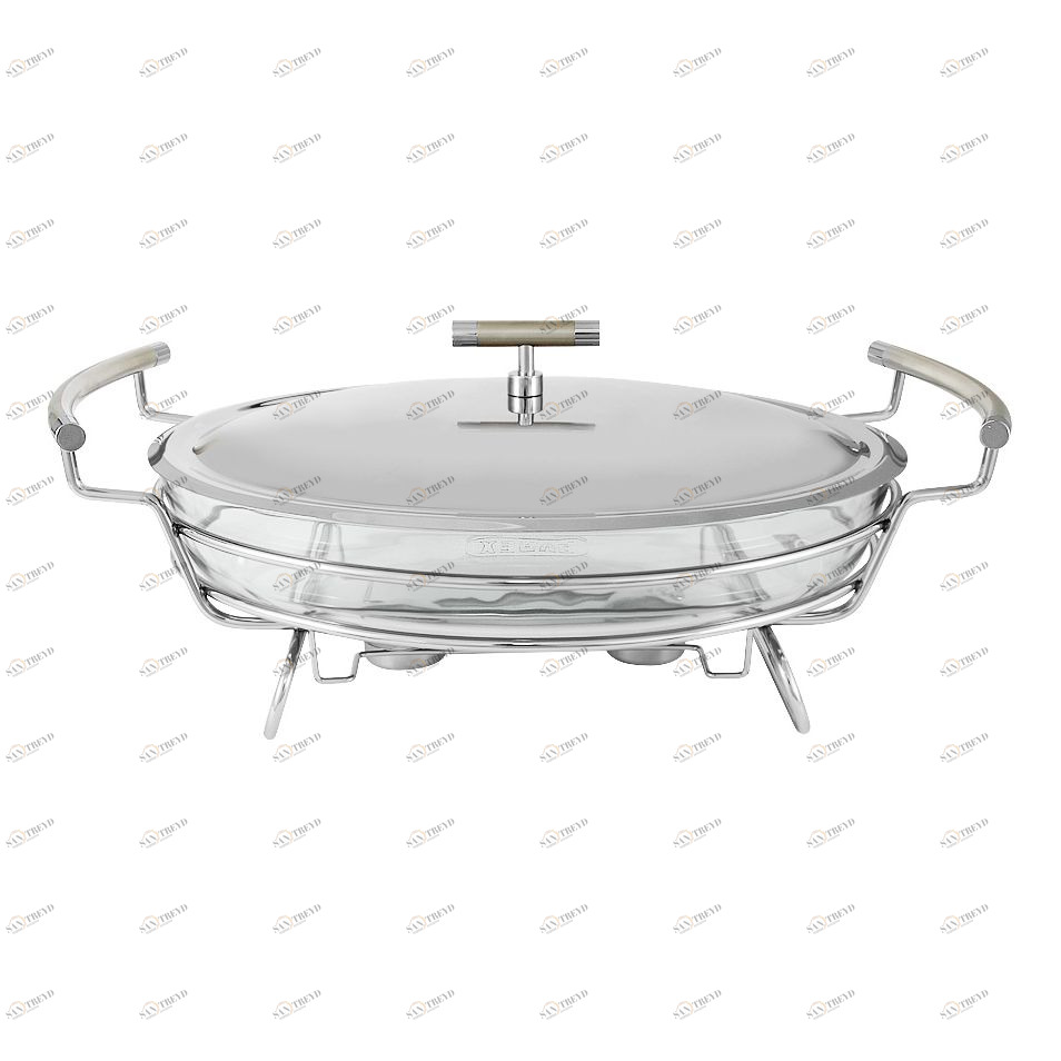 Блюдо стальное овальное с подогревом 44х26х20 см серебряное "Перле" REGENT ПЕРЛЕ 00-3946394 Серебро 