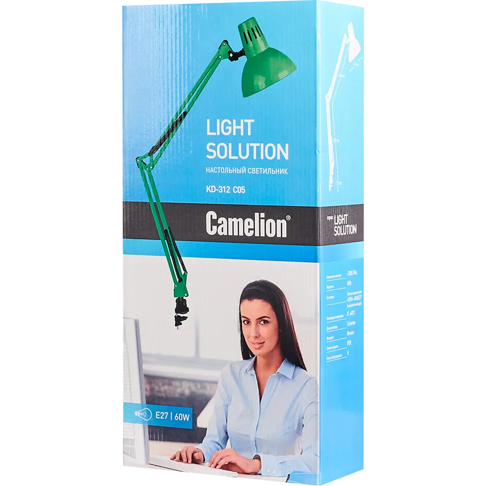 Рабочая лампа настольная KD-312 на струбцине, цвет зелёный CAMELION STLM-2002320 - Вид №7
