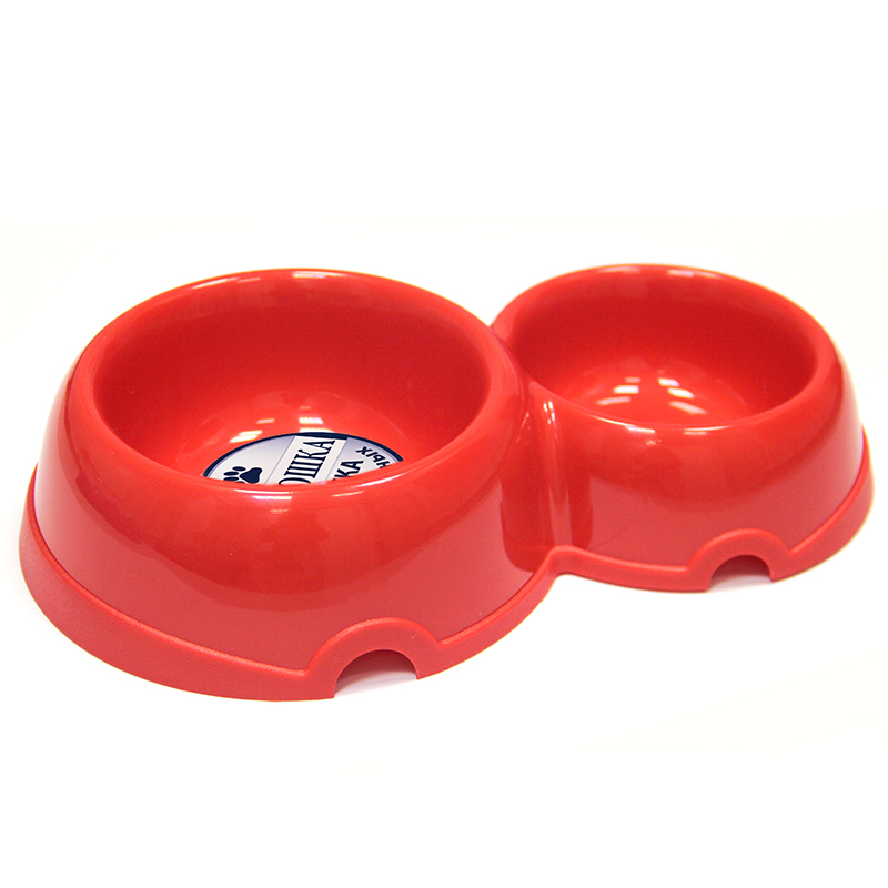 ПР0037543 Миска для животных двойная пластиковая красная 200\350мл ХОРОШКА 