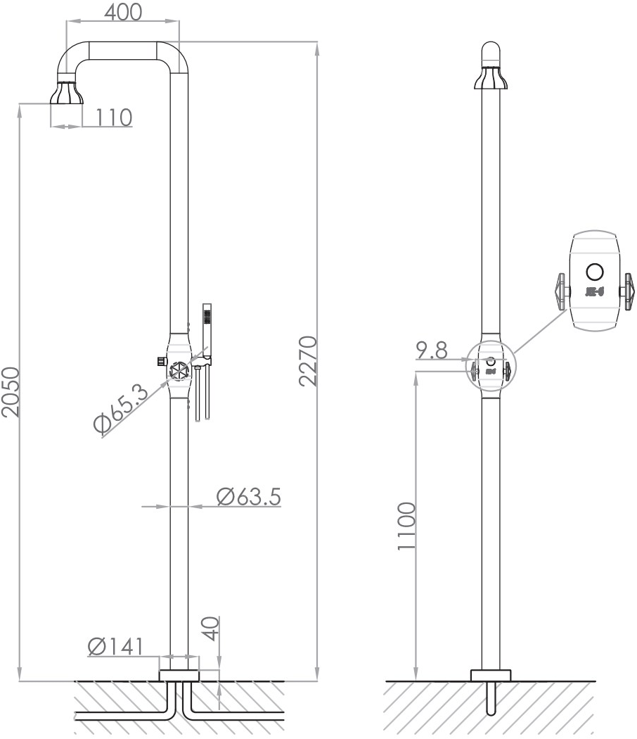 JEE-O Напольная душевая стойка из нержавеющей стали с ручным душем Bloom 600-6216 - Вид №1