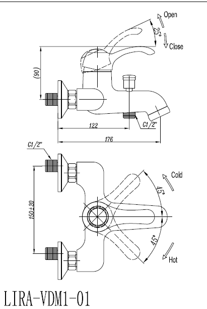 Смеситель для ванны и душа CEZARES LIRA-C-VDM1-BLC - Вид №1