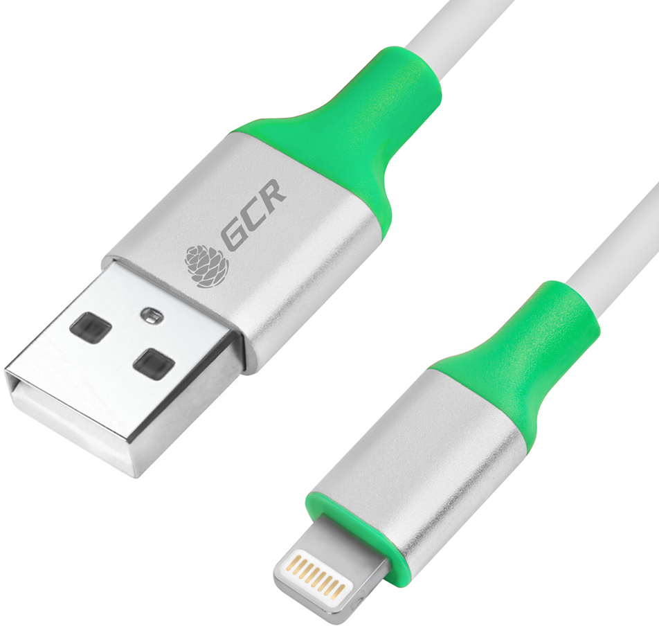 33-050544 кабель 1.5m apple usb 2.0, am/lightning 8pin mfi для iphone 5/6/7/8/x - поддержка всех ios, белый, al корпус серебро, зеленый пвх Greenconnect Santreyd 