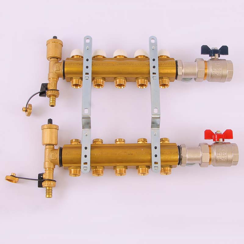 Коллекторная группа с кронштейнами, регулировочными и термостатическими вентилями TIEMME 1"x3/4"ЕК 5 выходов 3870006 - Вид №4