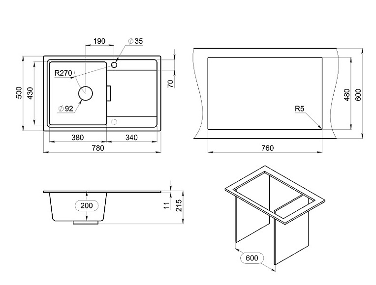 7804, СЛАНЕЦ, кухонная мойка, кварц GRANULA 7804-ST20 - Вид №3