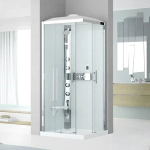Душевая кабина термостатическая 80x80 GLAX 3 A80 HYDROMASSAGE Novellini GLAX 3 с низким душевым поддоном, серебристым профилем и крышей с парогенератором