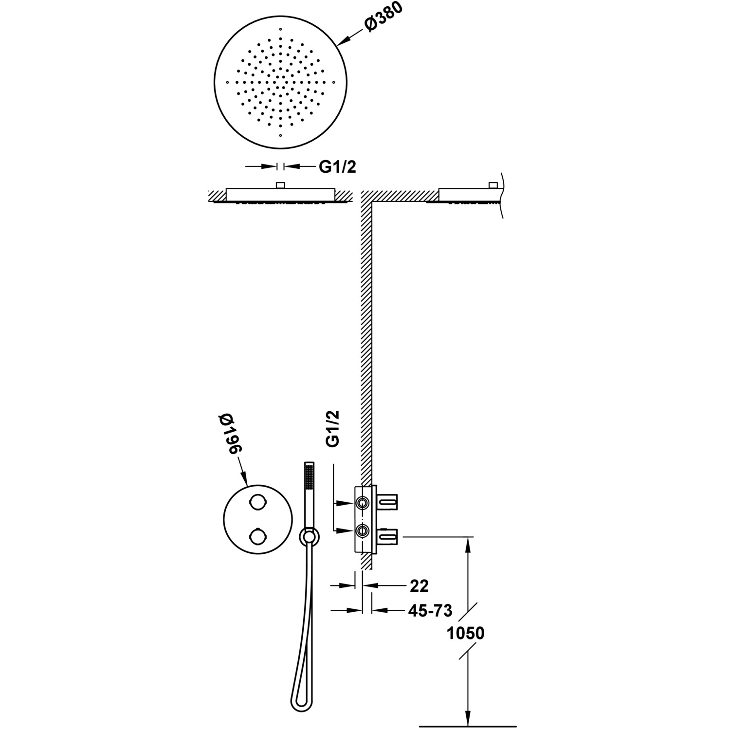 Комплект 2-ходовых скрытых термостатических кранов Therm-box Therm-box для душа-26225005AC TRES Thermostatic - Вид №1