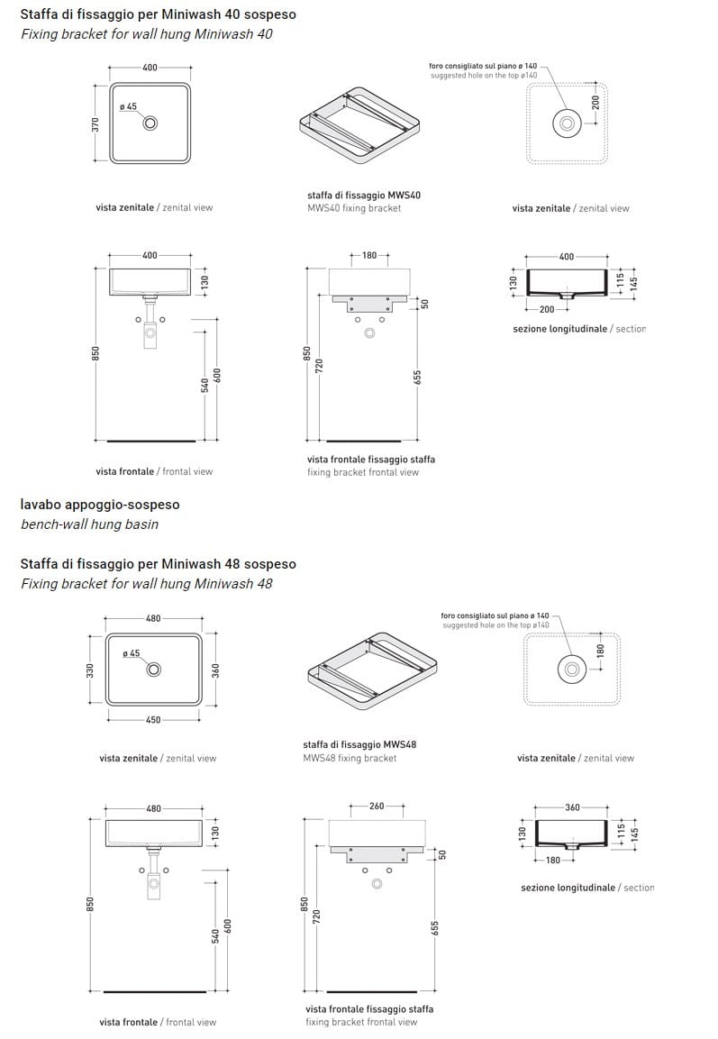Керамическая подвесная раковина Ceramica Flaminia Monowash Miniwash Fly ARCH-00058352 - Вид №4