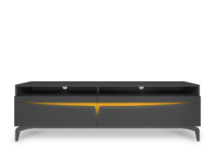 Низкий деревянный шкаф для телевизора с распашными дверцами