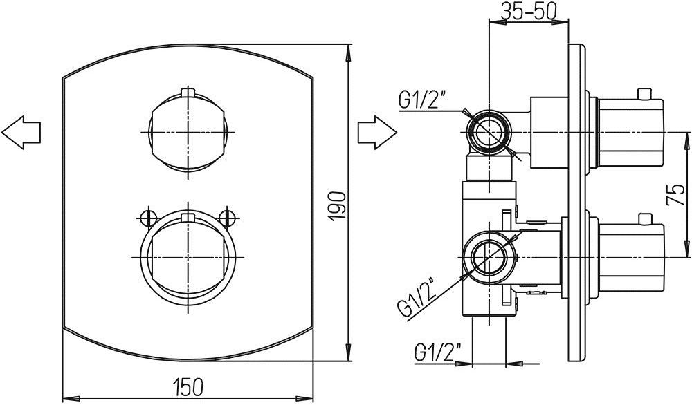 Paini Ovo 86CR691TH смеситель встраиваемый для душа с дивертором - Вид №2