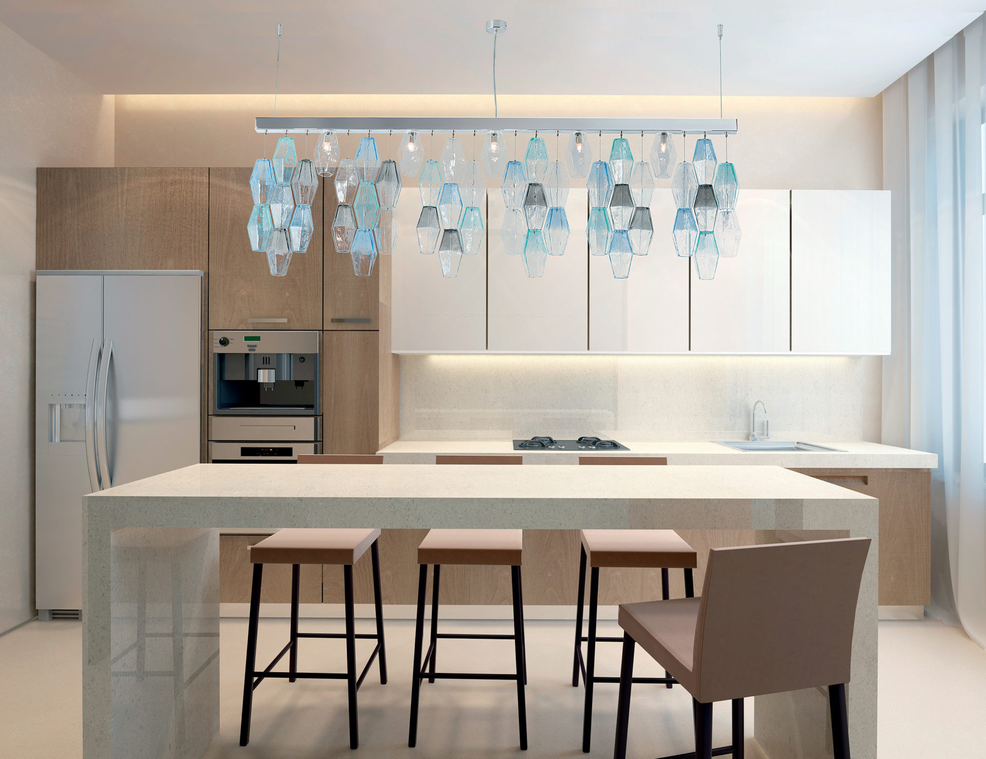 4615/S140-FC ПОДВЕСНАЯ ЛЮСТРА из дутого муранского стекла, доступного в пяти цветах, которые также можно комбинировать, металлическая структурав полированном хроме или в золоте 24 карата. Patrizia Volpato Glace Glacé - Вид №1