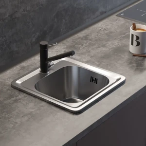 KROMRUS Врезная кухонная мойка 38×38 см с глубокой чашей, хром 89404067