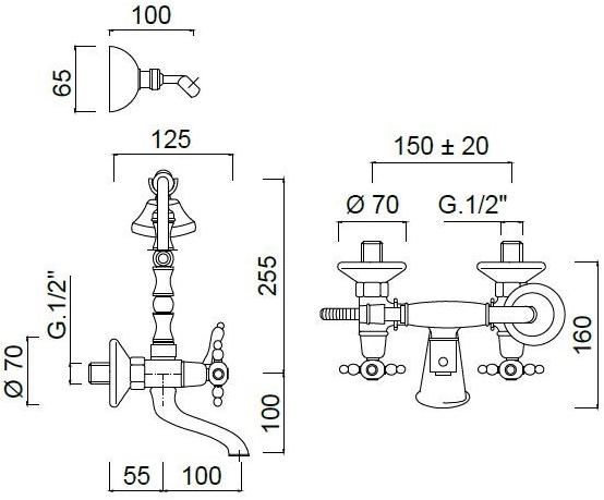 Rubinetteria Giulini Настенный смеситель для ванны с ручным душем Parigi 7301 - Вид №1